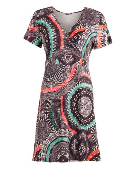 Vestido malla 95% poliester5% elastano mangas cortas estampado maori