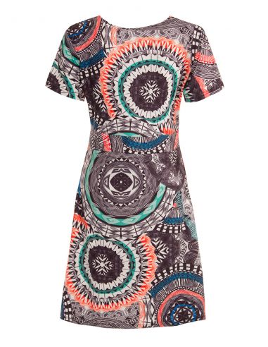 Vestido malla 95% poliester5% elastano mangas cortas estampado maori