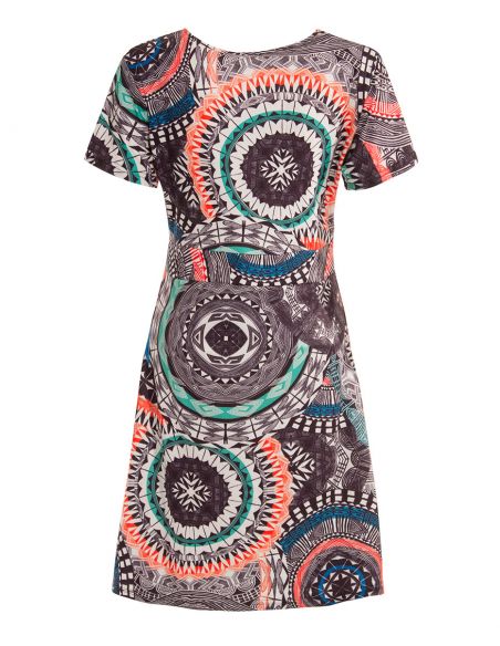 Vestido malla 95% poliester5% elastano mangas cortas estampado maori