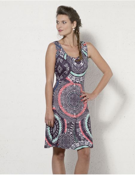 Vestido malla 95% poliester5% elastano estampado maori