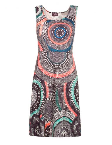 Vestido malla 95% poliester5% elastano estampado maori