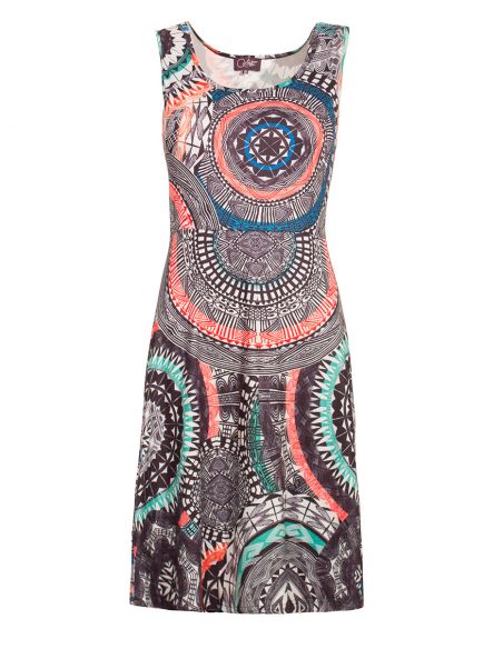 Vestido malla 95% poliester5% elastano estampado maori