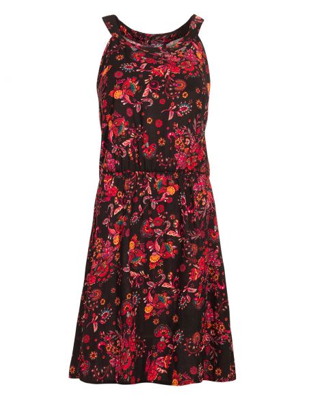 Vestido viscosa corto estampado rock