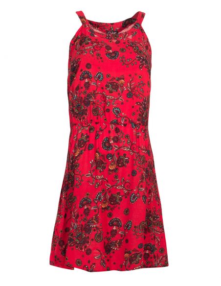 Vestido viscosa corto estampado rock