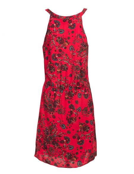 Vestido viscosa corto estampado rock