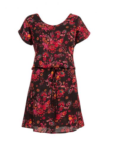 Vestido viscosa mangas cortas estampado rock