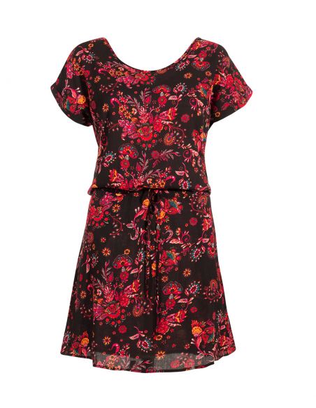 Vestido viscosa mangas cortas estampado rock