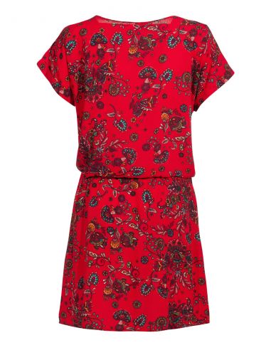 Vestido viscosa mangas cortas estampado rock