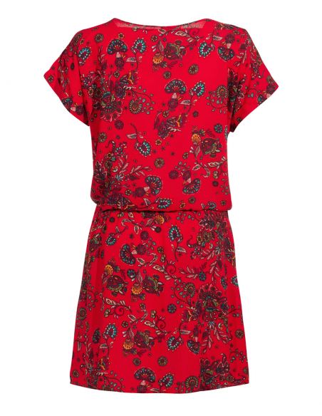 Vestido viscosa mangas cortas estampado rock