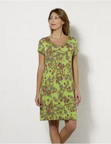 Vestido malla 96% poliester 4% elastano mangas cortas estampado rock