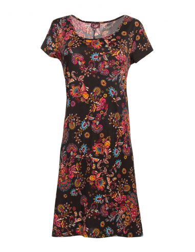 Vestido malla 96% poliester 4% elastano mangas cortas estampado rock