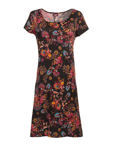 Vestido malla 96% poliester 4% elastano mangas cortas estampado rock