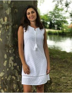 Vestido algodon Blancoo bordado doblado sin mangas 