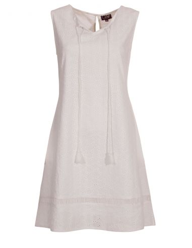 Vestido algodon Blancoo bordado doblado sin mangas 