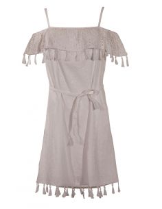 Vestido algodon doblado bordado con pompones 2