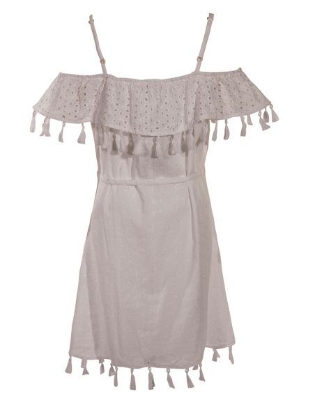 Vestido algodon doblado bordado con pompones