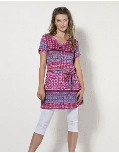 Vestido viscosa mangas cortas estampado bolywood