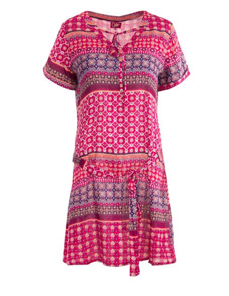 Vestido viscosa mangas cortas estampado bolywood