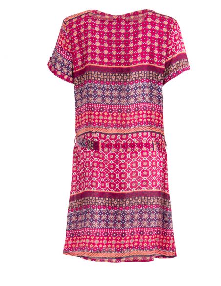 Vestido viscosa mangas cortas estampado bolywood