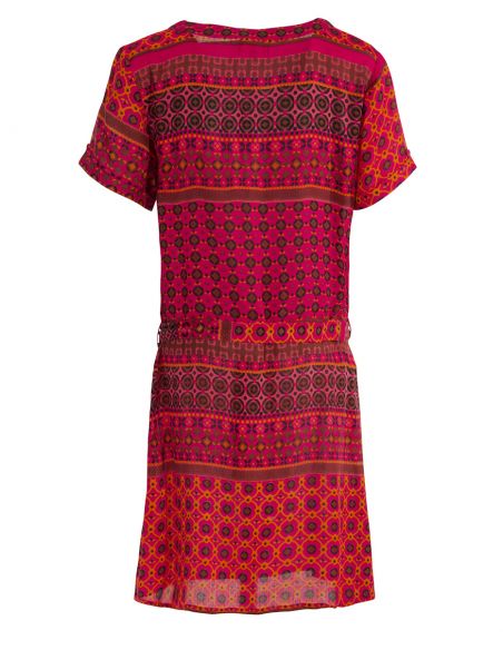 Vestido viscosa mangas cortas estampado bolywood