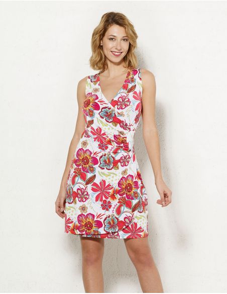 Vestido malla 96% poliester 4% elastano sin mangas estampado tiare