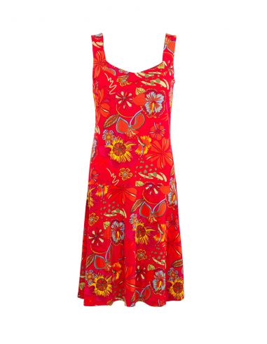 Vestido malla 96% poliester 4% elastano sin mangas estampado tiare