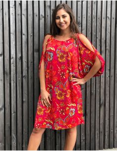 Vestido malla 96% poliester 4% elastano mangas chauve souris estampado tiare