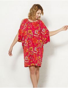 Vestido malla 96% poliester 4% elastano mangas chauve souris estampado tiare 2