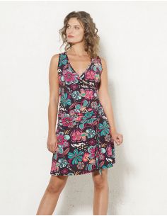 Vestido malla 96% poliester 4% elastano sin mangas estampado tiare