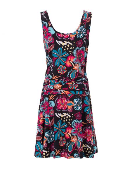 Vestido malla 96% poliester 4% elastano sin mangas estampado tiare