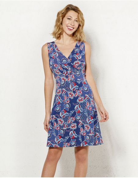 Vestido malla 96% poliester 4% elastano sin mangas estampado miel