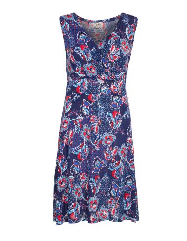 Vestido malla 96% poliester 4% elastano sin mangas estampado miel