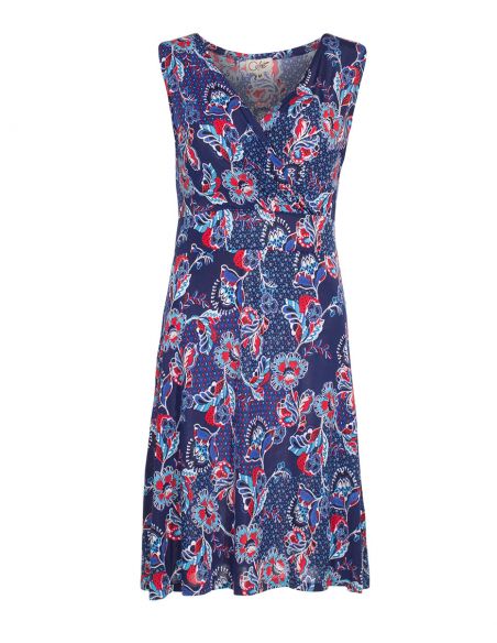 Vestido malla 96% poliester 4% elastano sin mangas estampado miel