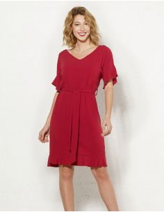 Vestido 88% viscosa 12% lino mangas cortas liso