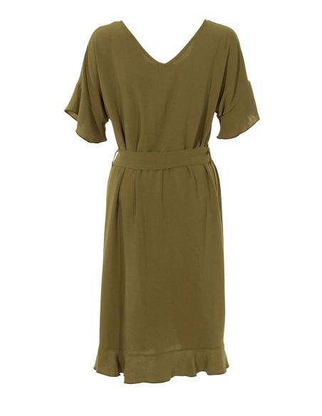 Vestido 88% viscosa 12% lino mangas cortas liso