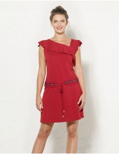 Vestido malla 97% algodon 3 % elastano sin mangas cintura bordado