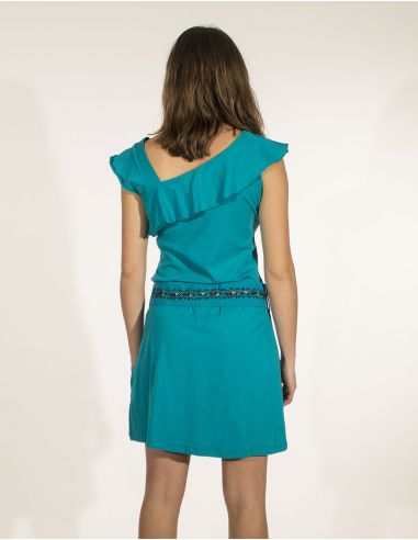 Vestido malla 97% algodon 3 % elastano sin mangas cintura bordado