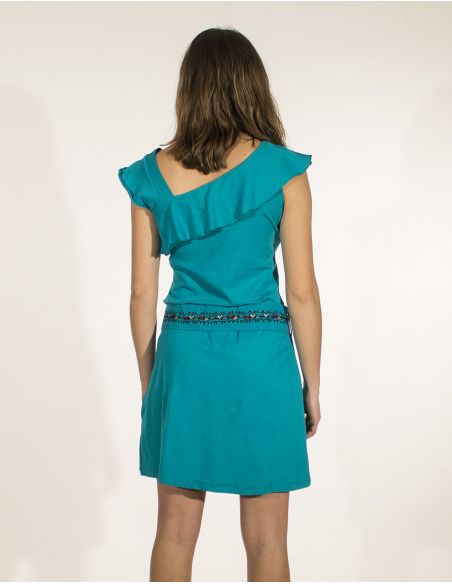 Vestido malla 97% algodon 3 % elastano sin mangas cintura bordado