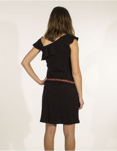 Vestido malla 97% algodon 3 % elastano sin mangas cintura bordado