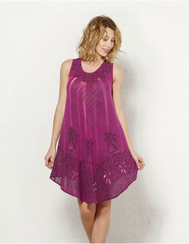 Vestido corto viscosa crepe hilo plata sin mangas