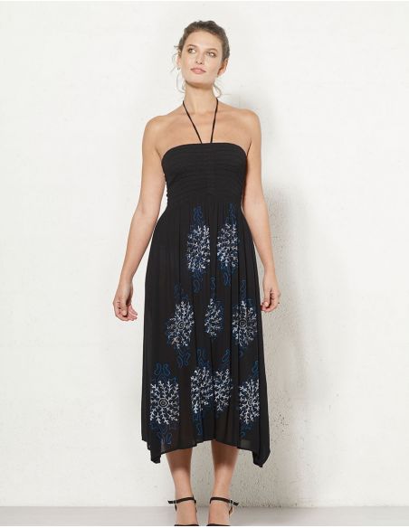 Vestido viscosa crepe corpiño smocke tirantes 