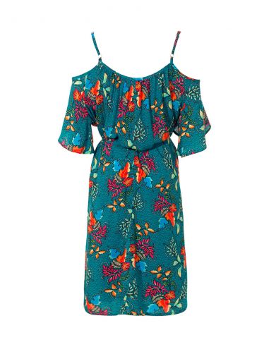 Vestido viscosa hombros desnudos estampado grappe