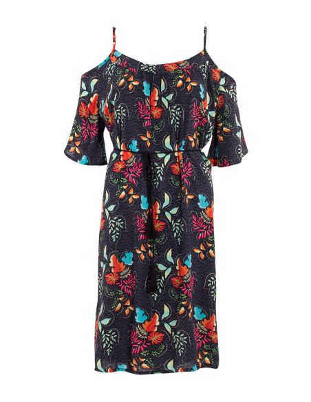 Vestido viscosa hombros desnudos estampado grappe