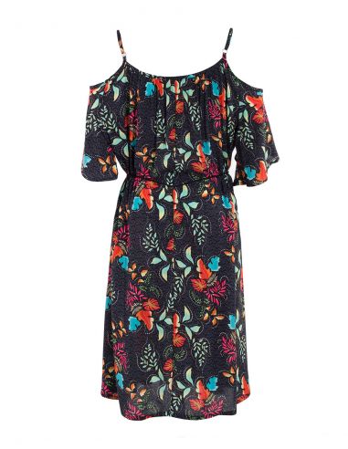 Vestido viscosa hombros desnudos estampado grappe