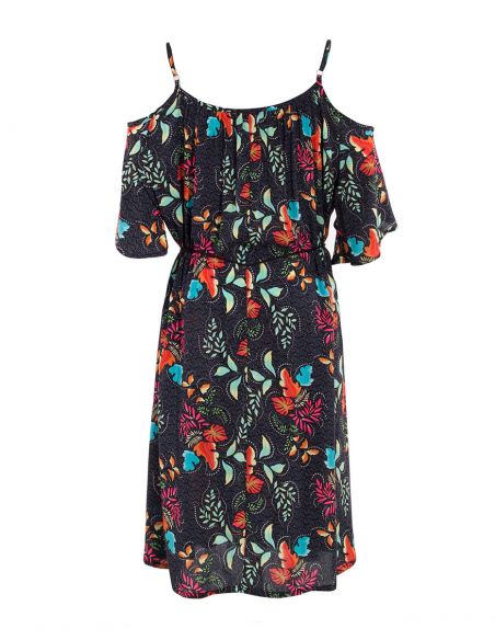 Vestido viscosa hombros desnudos estampado grappe