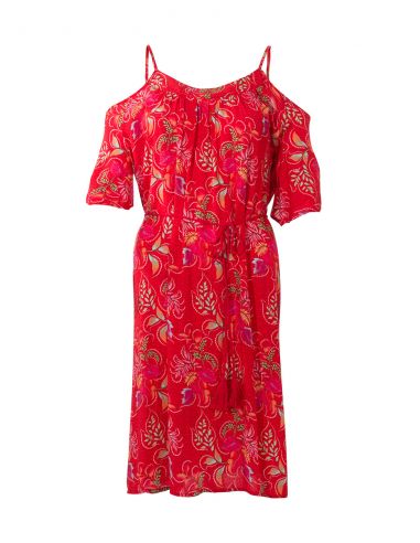 Vestido viscosa hombros desnudos estampado grappe