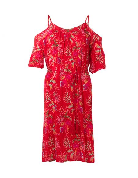 Vestido viscosa hombros desnudos estampado grappe