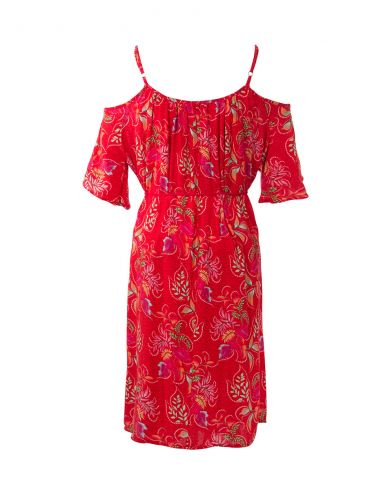 Vestido viscosa hombros desnudos estampado grappe