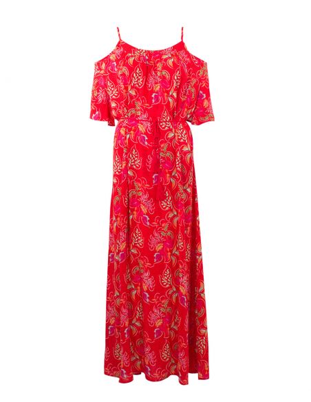 Vestido largo viscosa hombros desnudos estampado grappe