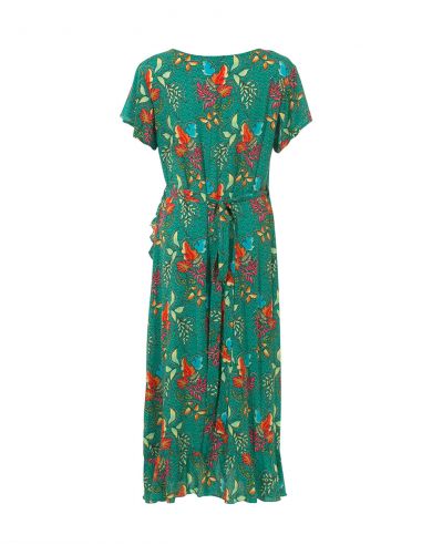 Vestido viscosa mangas cortas cruzada estampado grappe